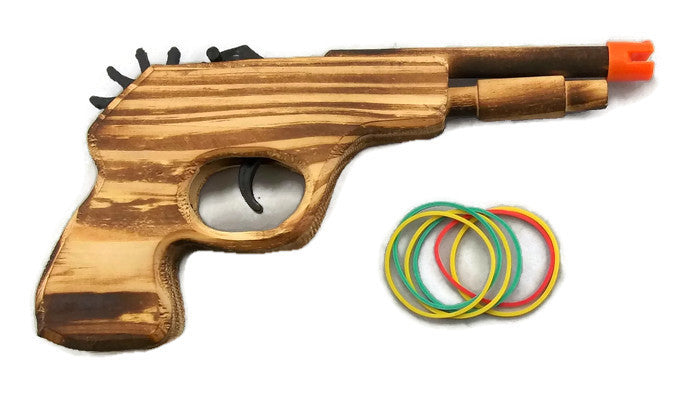 Gun - 9" Wooden with Rubber Bands