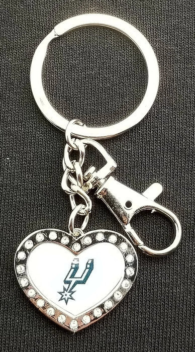 NBA San Antonio Spurs Keychain (KC) Heart Rhinestone SM.