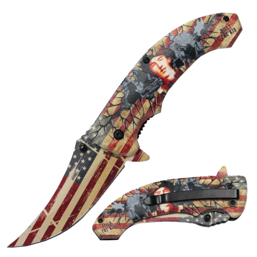 KNIFE - BF1531-BK BILLY THE KID ON USA FLAG