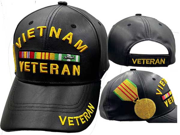 VIETNAM VETERAN HAT W/MEDAL FAUX LEATHER