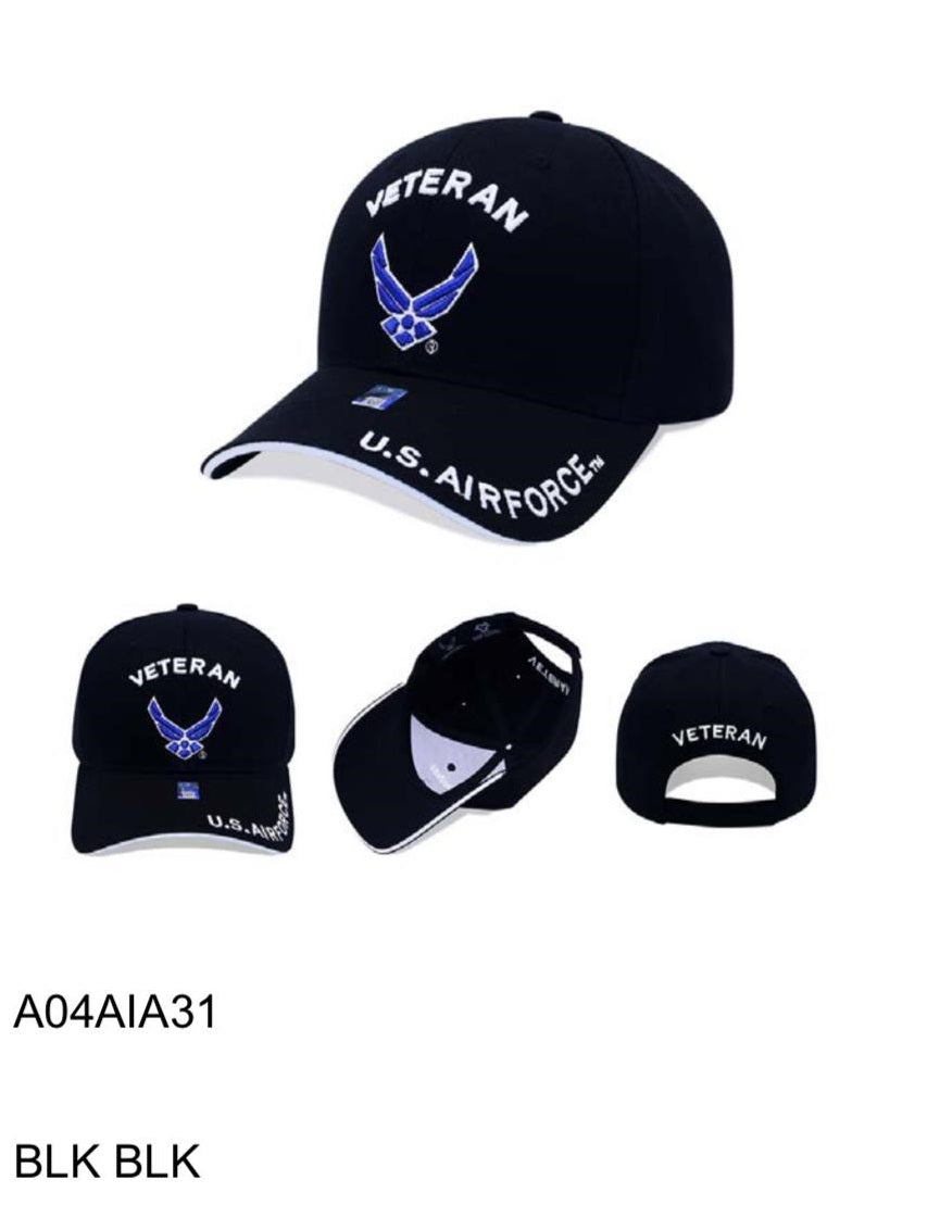 AIR FORCE HAT VETERAN WINGS BLACK