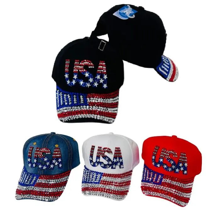 CAP-RHINESTONE USA HT1089