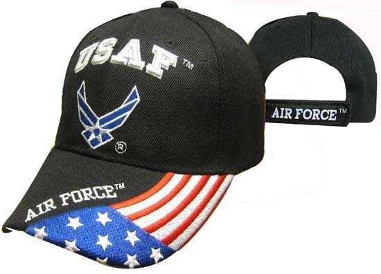 United States Air Force Hat "USAF" Wings w/Flag Bill-BK CAP603GB