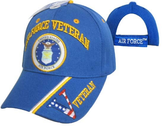 United Stated Air Force Veteran Hat w/Seal v/Flag Bill-RYL BL CAP593B