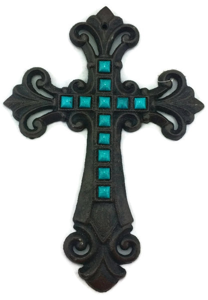 Texas Decor - Cast Iron Cross with Stones - 56367