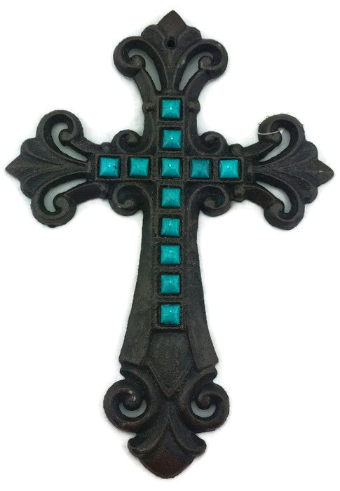 Texas Decor - Cast Iron Cross with Stones - 56367