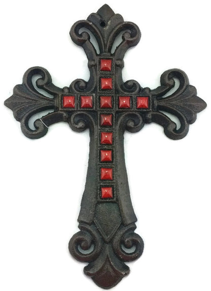 Texas Decor - Cast Iron Cross with Stones - 56367