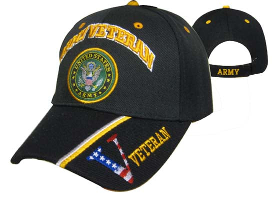 United States Army Hat "ARMY VETERAN" Seal V/Flag on Bill-BK