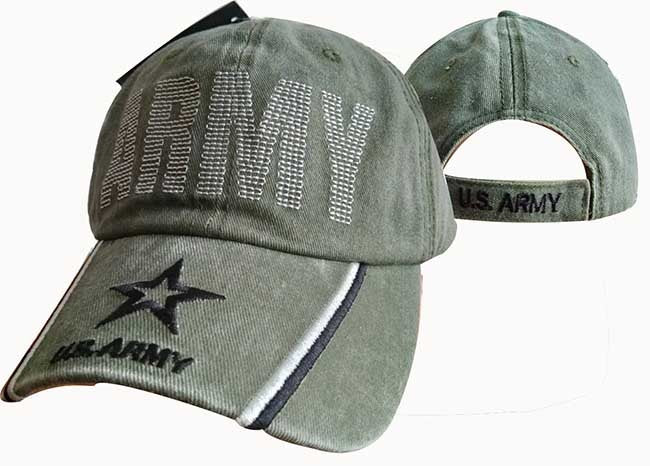 United States Army Hat BackStitch Embroid. w/Star Washed Cotton CAP595CMG