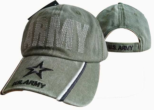 United States Army Hat BackStitch Embroid. w/Star Washed Cotton CAP595CMG