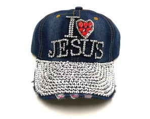 Cap - Rhinestone I LOVE JESUS(red heart)