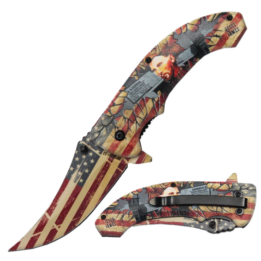 KNIFE BF1531-JJ JESSE JAMES ON USA FLAG