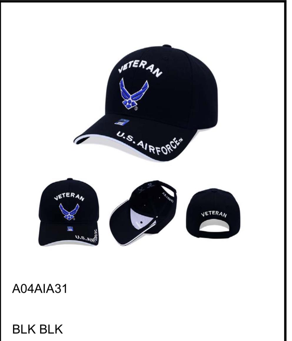 AIR FORCE HAT VETERAN WINGS BLACK