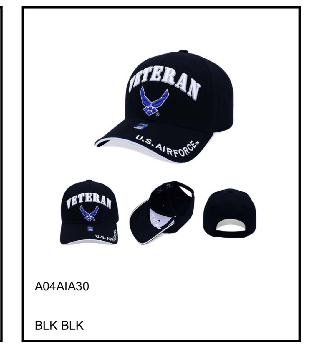 AIR FORCE HAT WINGS VETERAN BLACK