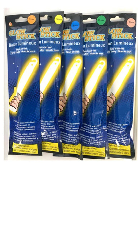 ASSORTED COLORED GLOW STICK 6 INCH