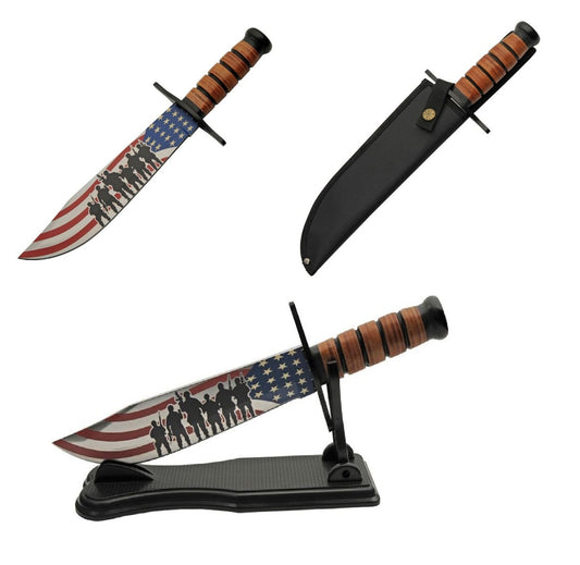 KNIFE 211573 FLAG BOWIE W/STAND