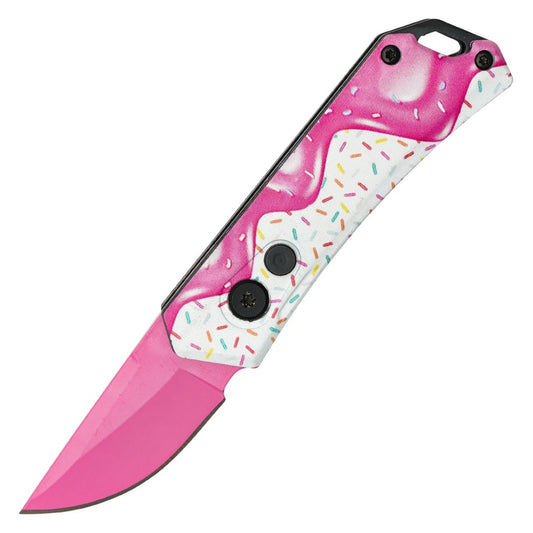 KNIFE PF69F PINK/WH PUSH BUTTON