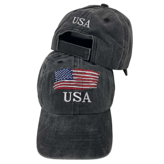 CAP-USA/FLAG WASHED BK 2719
