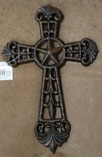 Texas Decor - Cast Iron Cross W/Star 56368