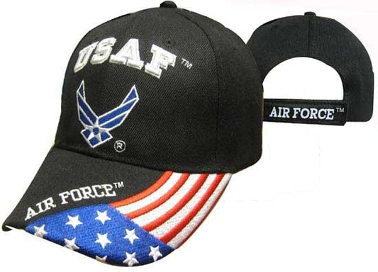 United States Air Force Hat "USAF" Wings w/Flag Bill-BK CAP603GB