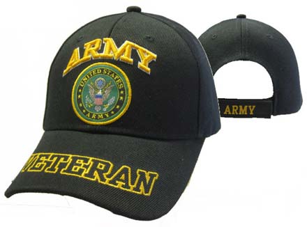 United States "ARMY" Hat w/Seal "VETERAN" Bill-BK CAP591DA