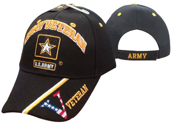 United States Army Hat "ARMY VETERAN" Star V/Flag on Bill-BK CAP591K