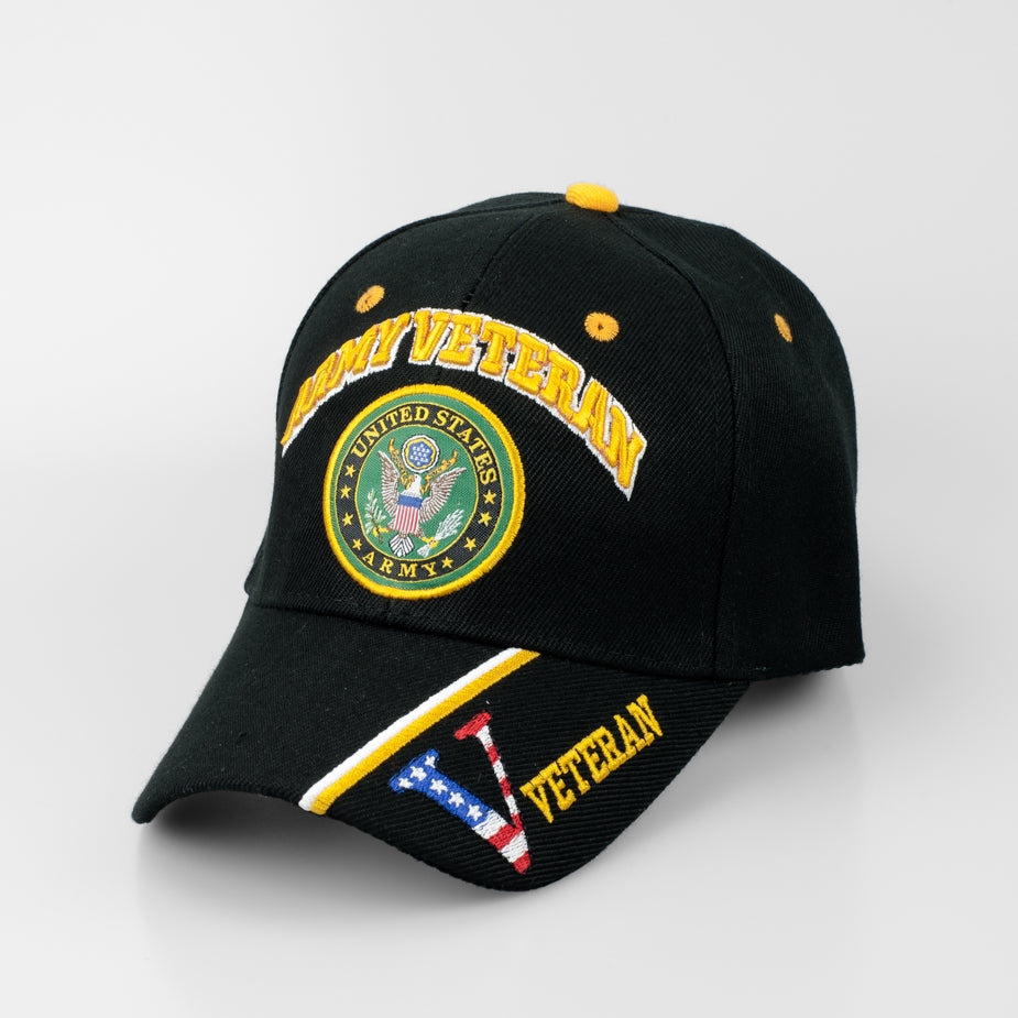 United States Army Hat "ARMY VETERAN" Seal V/Flag on Bill-BK