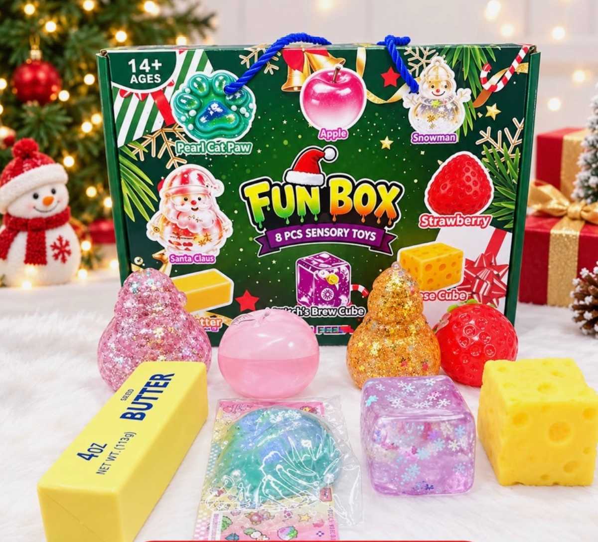 FUN BOX 8PC SET GREEN BOX (ASST SQUISHIES)