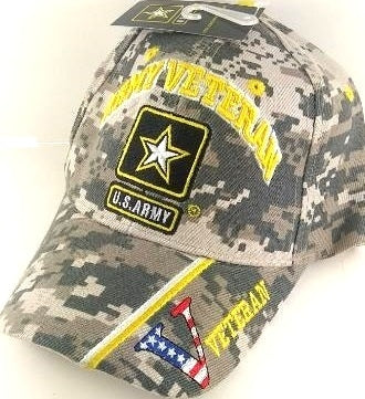 United States Army Hat "ARMY VETERAN" Star V/Flag on Bill-Camo CAP591KC