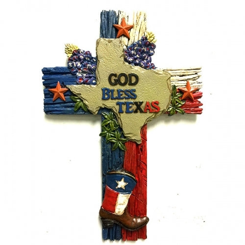 Texas Decor - Poly God Bless Texas Cross w/ State Outline XF-R0071
