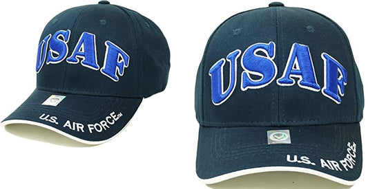 United States Air Force Military Hat "USAF" Royal Blue Text A04AIA01-NV/WHT